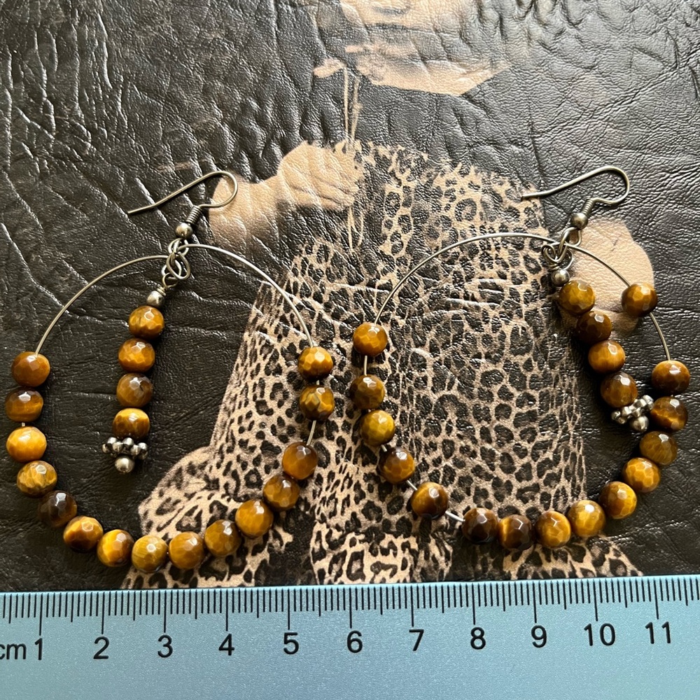 Golden Tiger Eye Earrings Genuine Stones - Picture 7 of 7